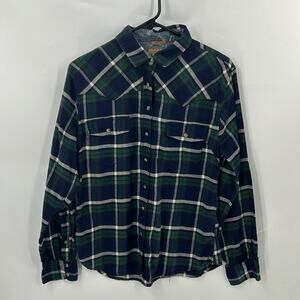 Jachs Girlfriend Women's Navy & Green Plaid Long Sleeve Shirt Size Medium